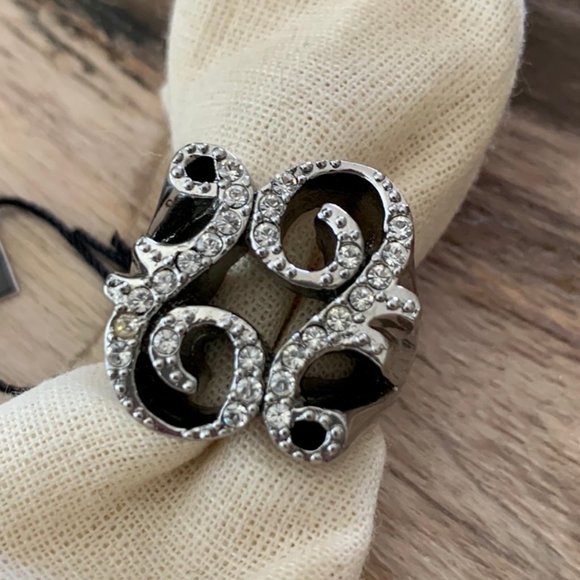 Dyrberg/Kern Antia Swarovski crystal scrollwork ring in silver - Picture 3 of 3